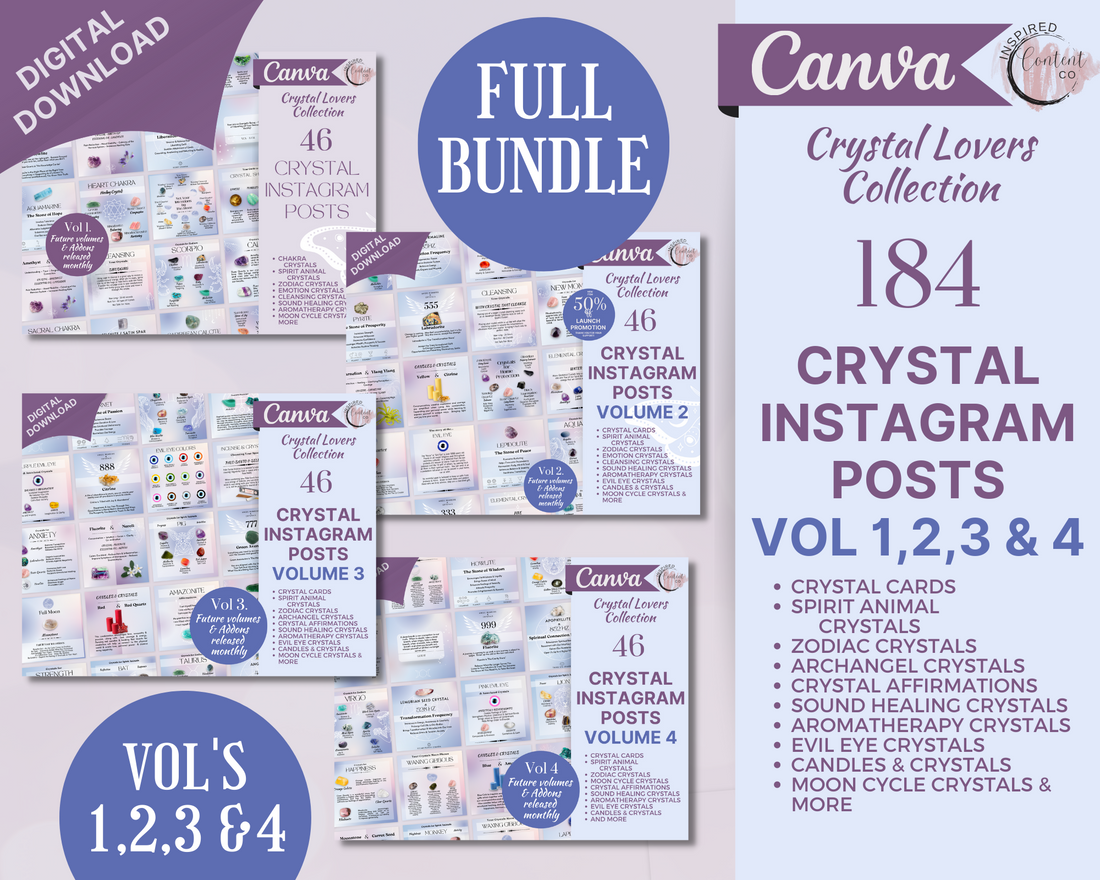Crystal Social Media Posts Bundle - Vol 1,2,3 & 4 Energy Healing Insta ...