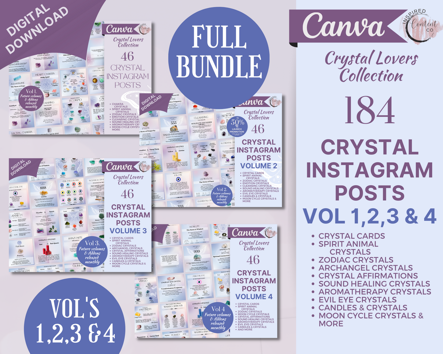 Crystal Social Media Posts Bundle - Vol 1,2,3 & 4 Energy Healing Instagram Posts