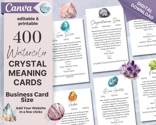 400 Editable Watercolor Crystal Meaning Cards