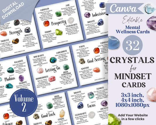 32 Crystals for Mindset Cards, Editable Crystal Kit Card Set - Canva
