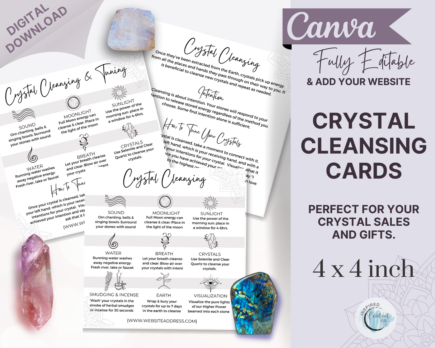 Editable Crystal Cleansing Cards, Crystal Insert Cards, How to Cleanse Your Crystals