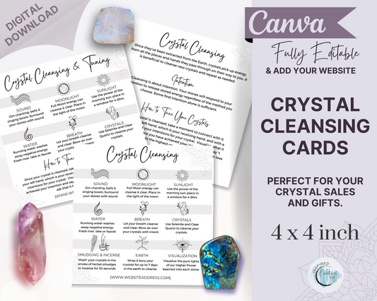 Editable Crystal Cleansing Cards, Crystal Insert Cards, How to Cleanse Your Crystals