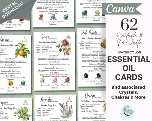 62 Essential Oil Cards - Printable Aromatherapy Card Collection - Digital Essential Oil Cards