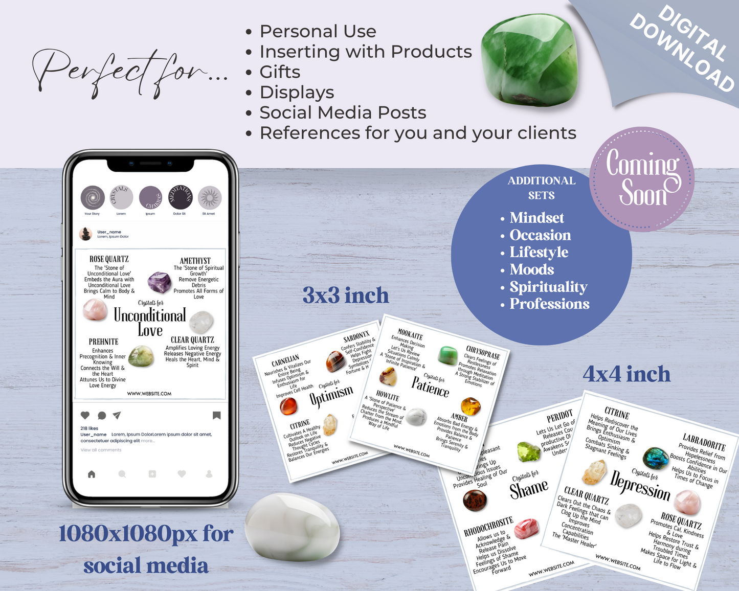 32 Crystals for Emotions Cards, Editable Crystal Kit Card Set -Canva