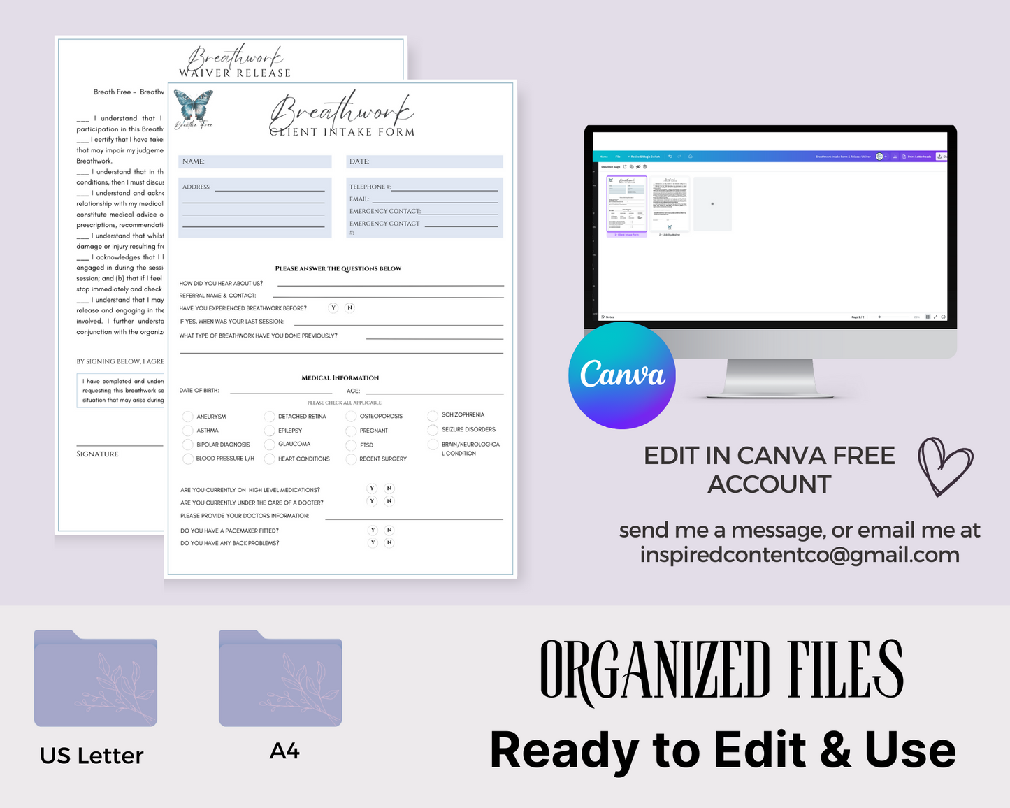 Breathwork Intake Form and Liability Waiver Form, Breath Journey Client Waiver, Editable Canva Intake Form Template, Waiver of Liability