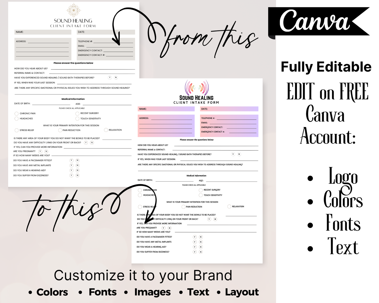 Sound Healing Client Intake & Consent Form (Fully Editable in Canva)