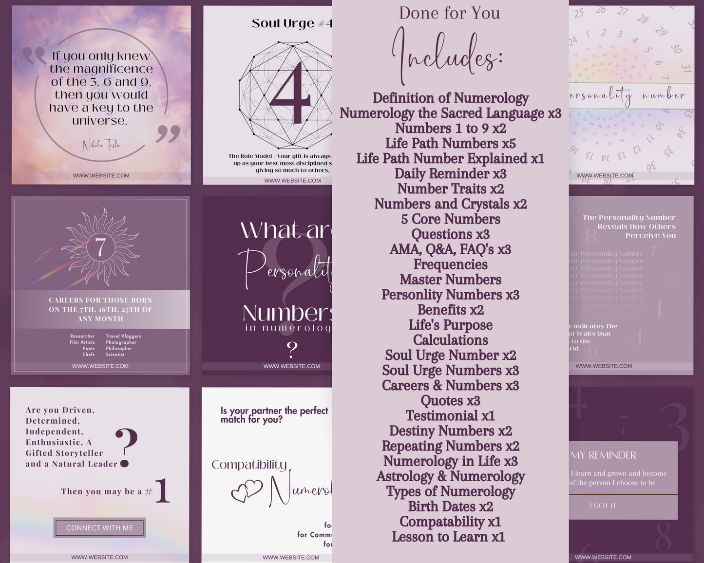 Numerology Social Media Posts Bundle, Numerological info on life path numbers, personality, compatibility, birthdate & astrology -  in Canva