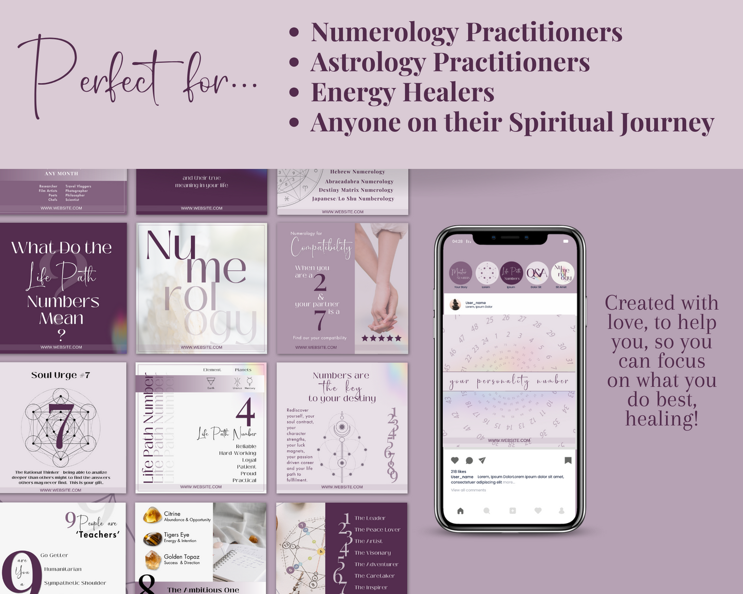 Numerology Social Media Posts Bundle, Numerological info on life path numbers, personality, compatibility, birthdate & astrology -  in Canva