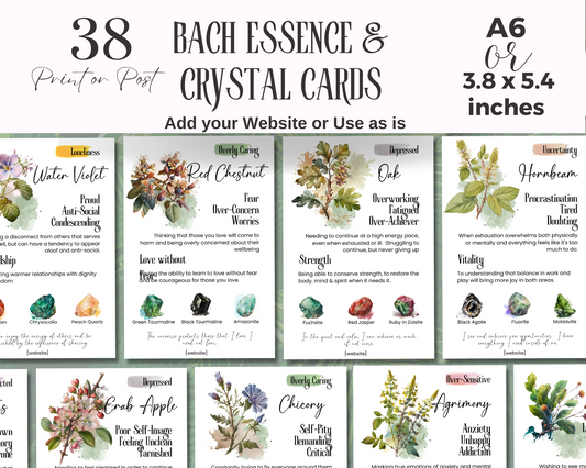 Bach Flower Cards with Crystals, Bach Remedy Healing Cards