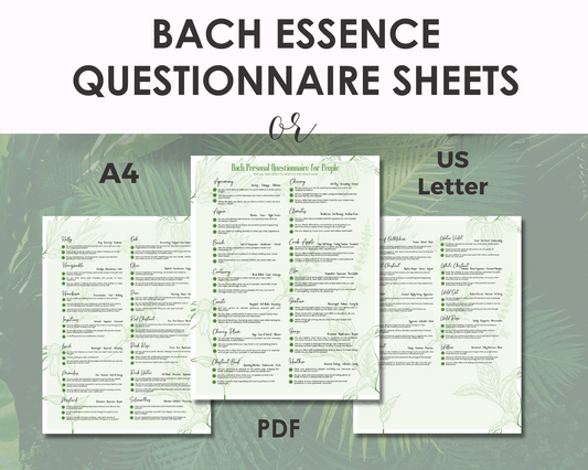 Bach Flower Essence Questionnaire Sheet for People & Pets / Animals - Bach Homeopathic Guide, Bach Questionnaire - Canva, PDF and PNG