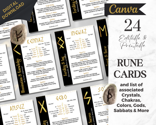 Elder Futhark Rune Meaning Cards, Printable Runic Deck, Editable Rune Card Set, Norse Alphabet Info Flashcards, Viking Rune Reference Cards