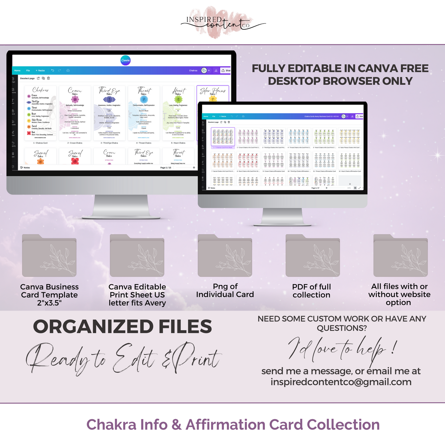 15 Chakra Info & Affirmation Cards - Printable Chakra Card Set, Canva Editable Seven Chakras Deck, Reiki Chakra Affirmations, Biz Card Size