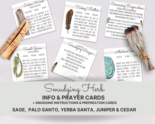 10 Smudging Cards & Smudge Prayer Cards includes Smudging Instructions Card