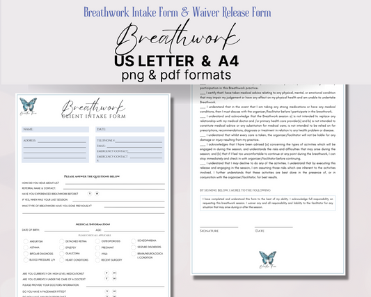 Breathwork Intake Form and Liability Waiver Form, Breath Journey Client Waiver, Editable Canva Intake Form Template, Waiver of Liability