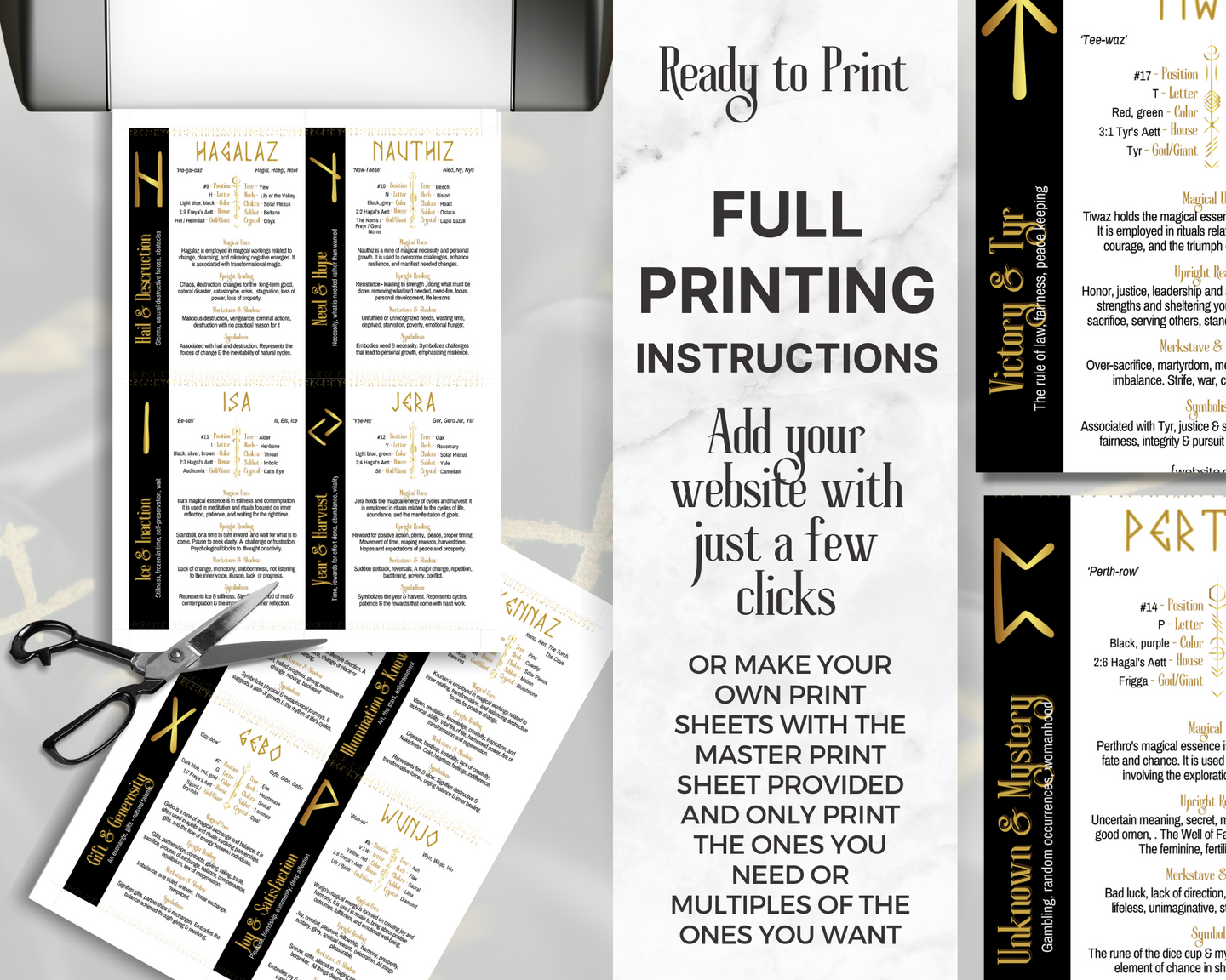 Viking Rune Decoder Elder Futhark Rune Meaning Cards, Printable Runic Deck, Editable Rune ...