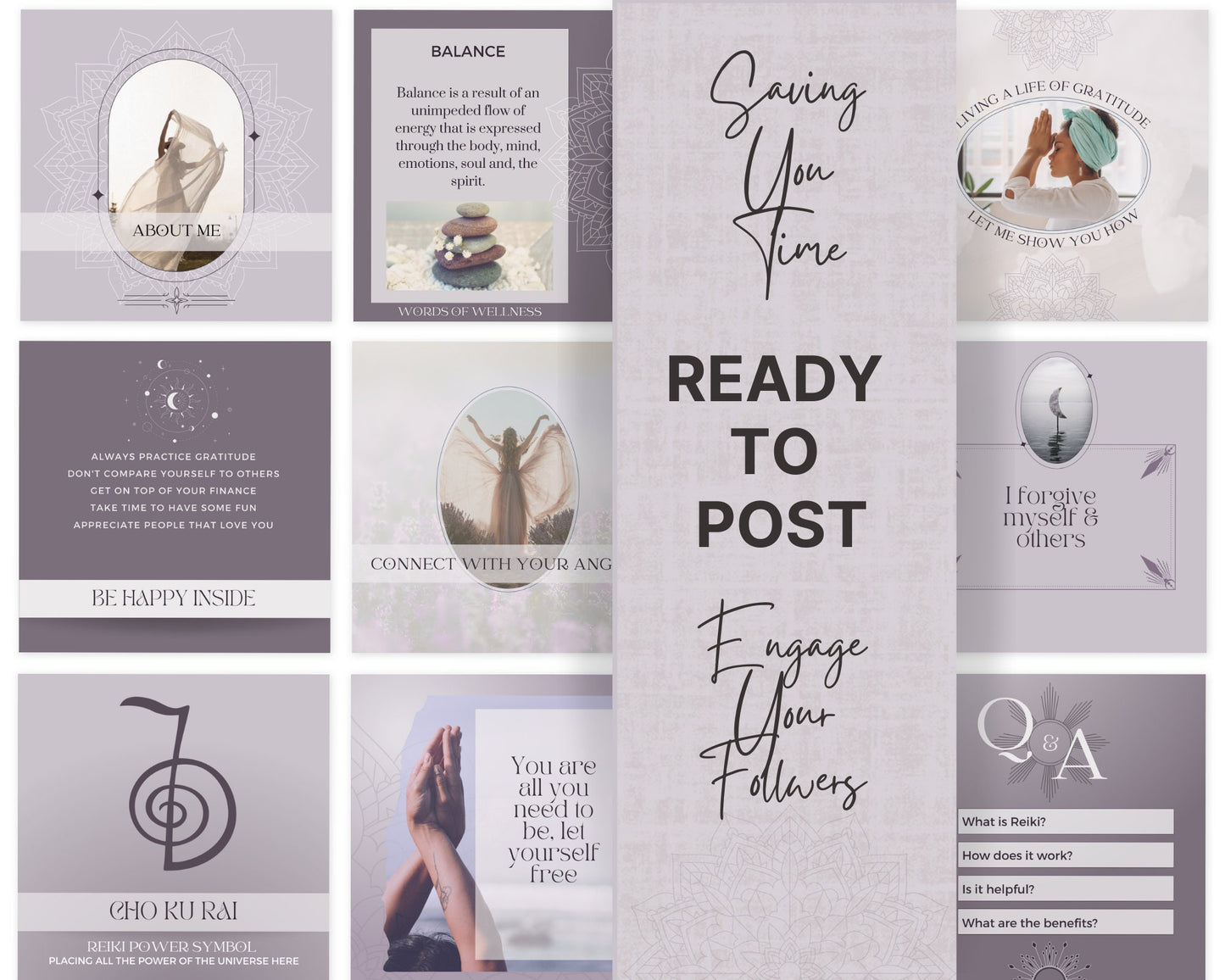 80 Reiki Healing Social Media Posts, Crystal Healing & Spiritual Instagram Template, Reiki Template, Spiritual Coaches, Reiki Marketing