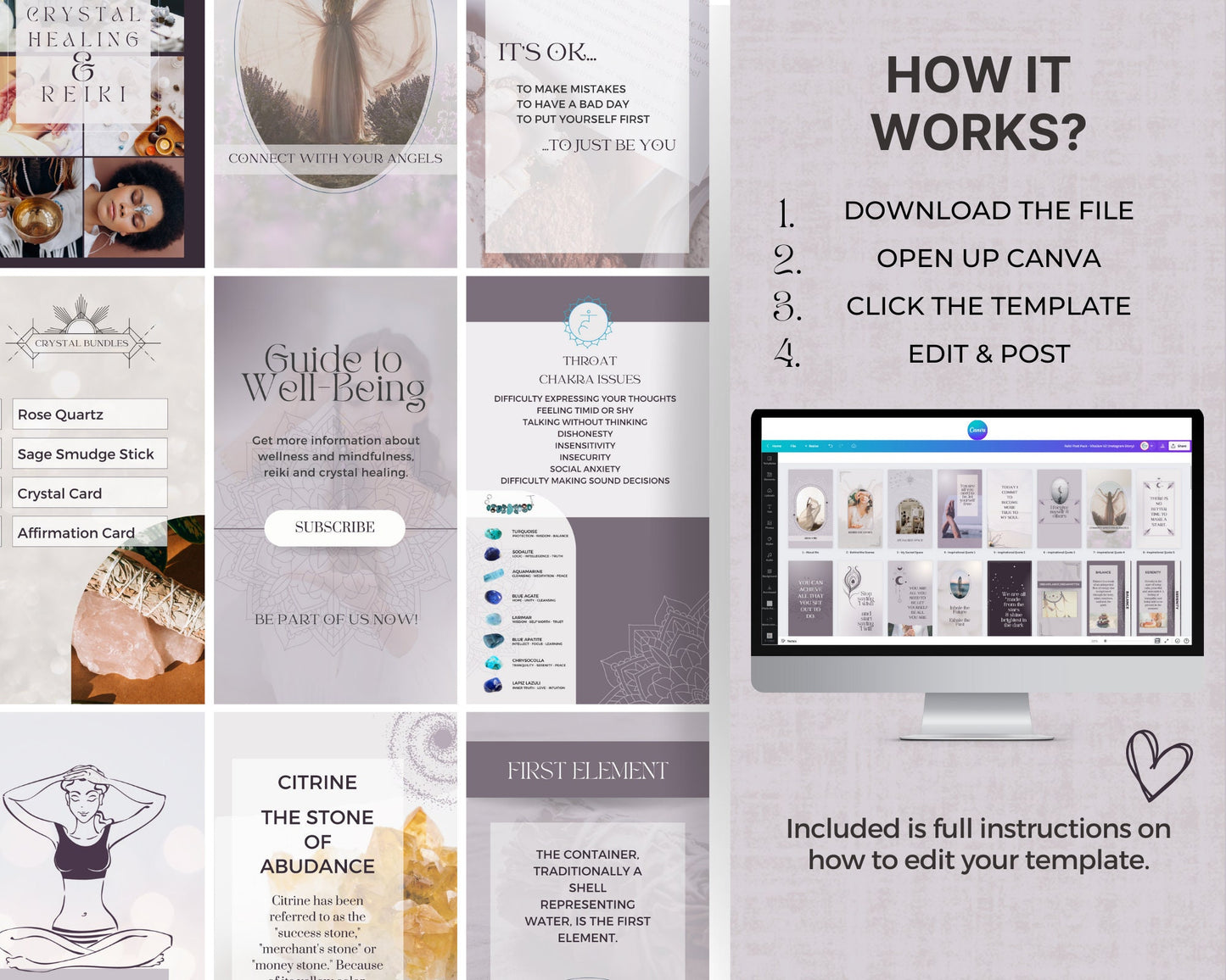 80 Reiki Social Media Story Posts, Spiritual Instagram Story, Instagram Story Template for Reiki Business, Spiritual Coach, Reiki Marketing