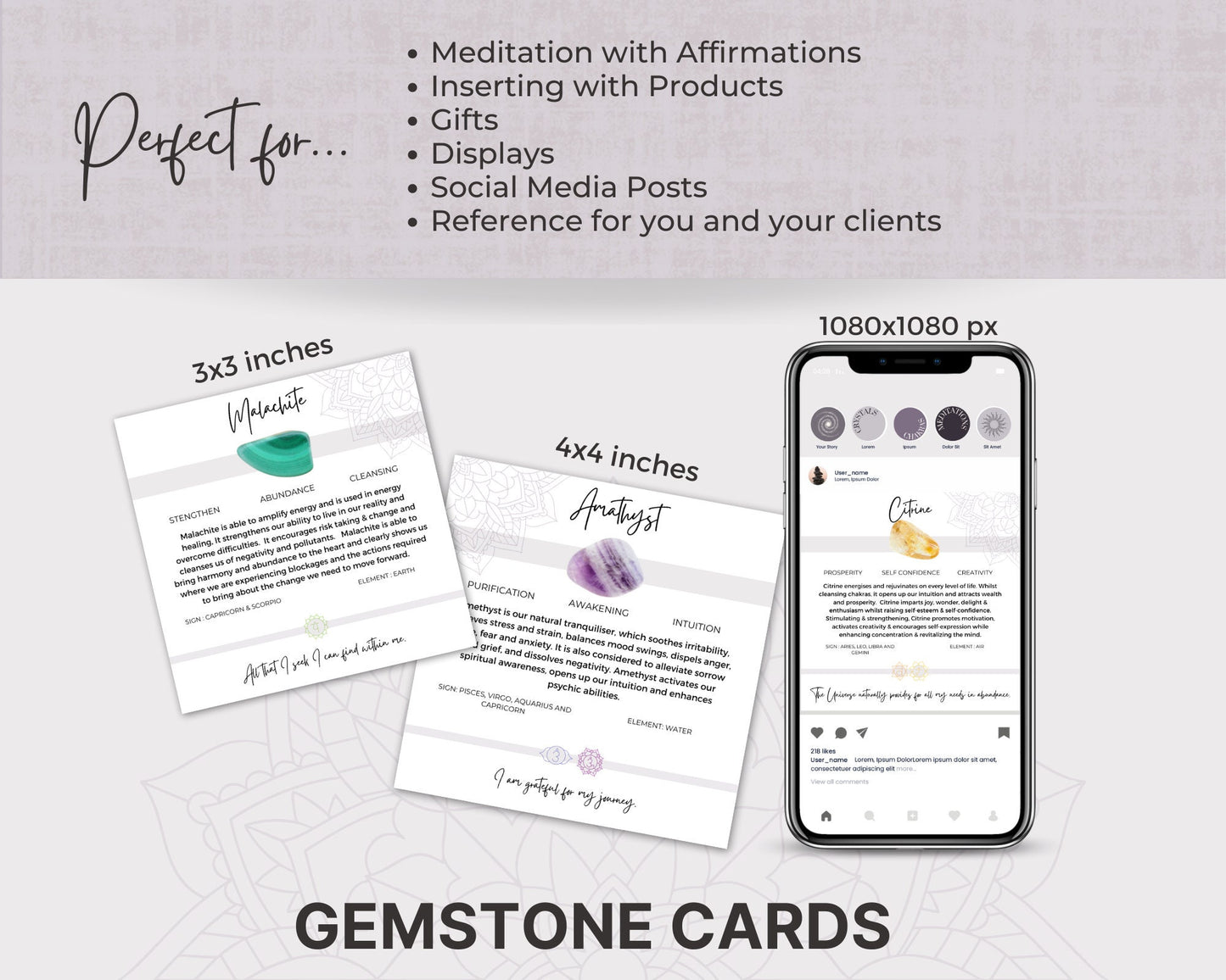 75 Printable Crystal Meaning Cards with Affirmations, Editable Crystal & Gemstone Cards, Crystal Reference with Crystal Meanings and Chakras