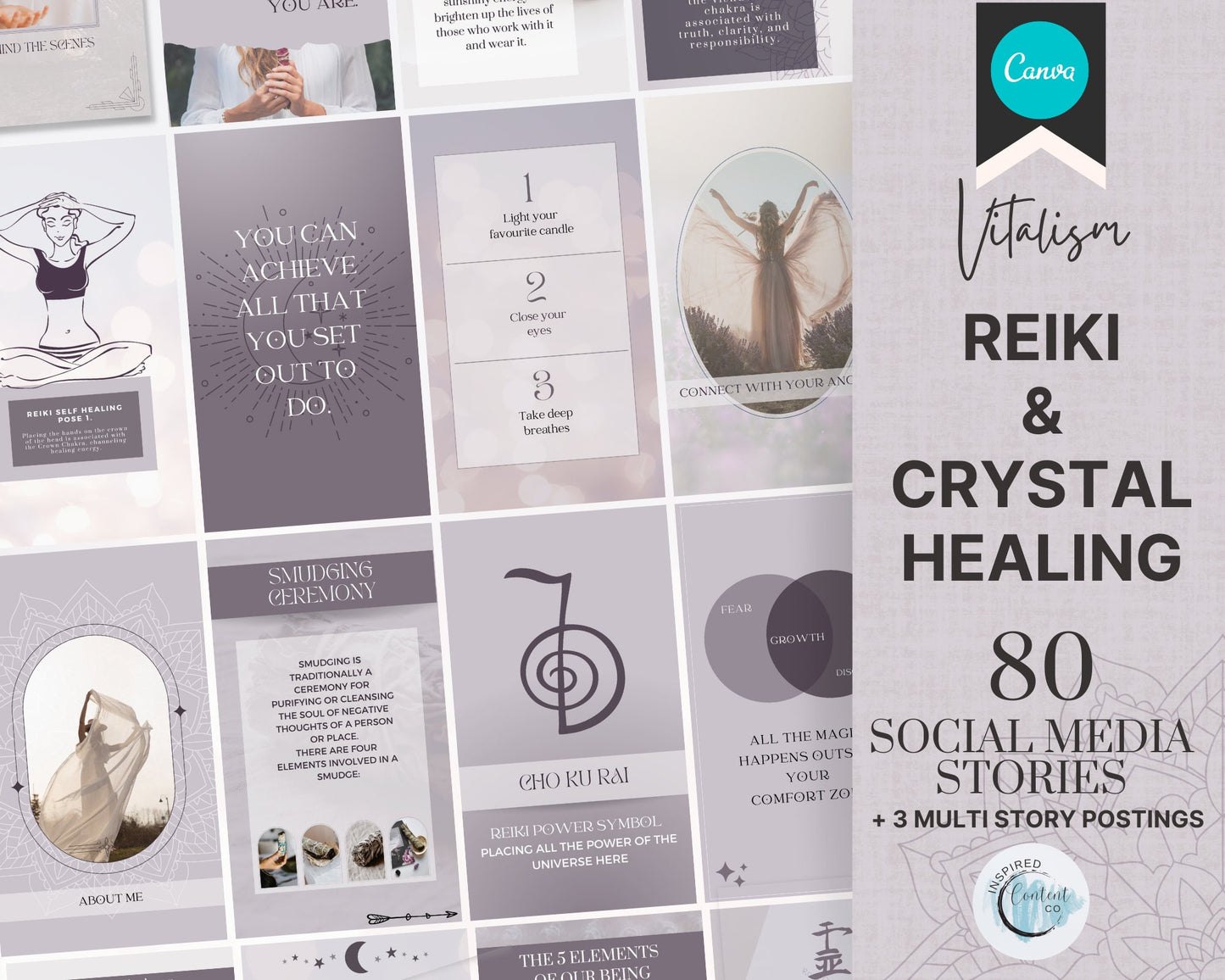 80 Reiki Social Media Story Posts, Spiritual Instagram Story, Instagram Story Template for Reiki Business, Spiritual Coach, Reiki Marketing