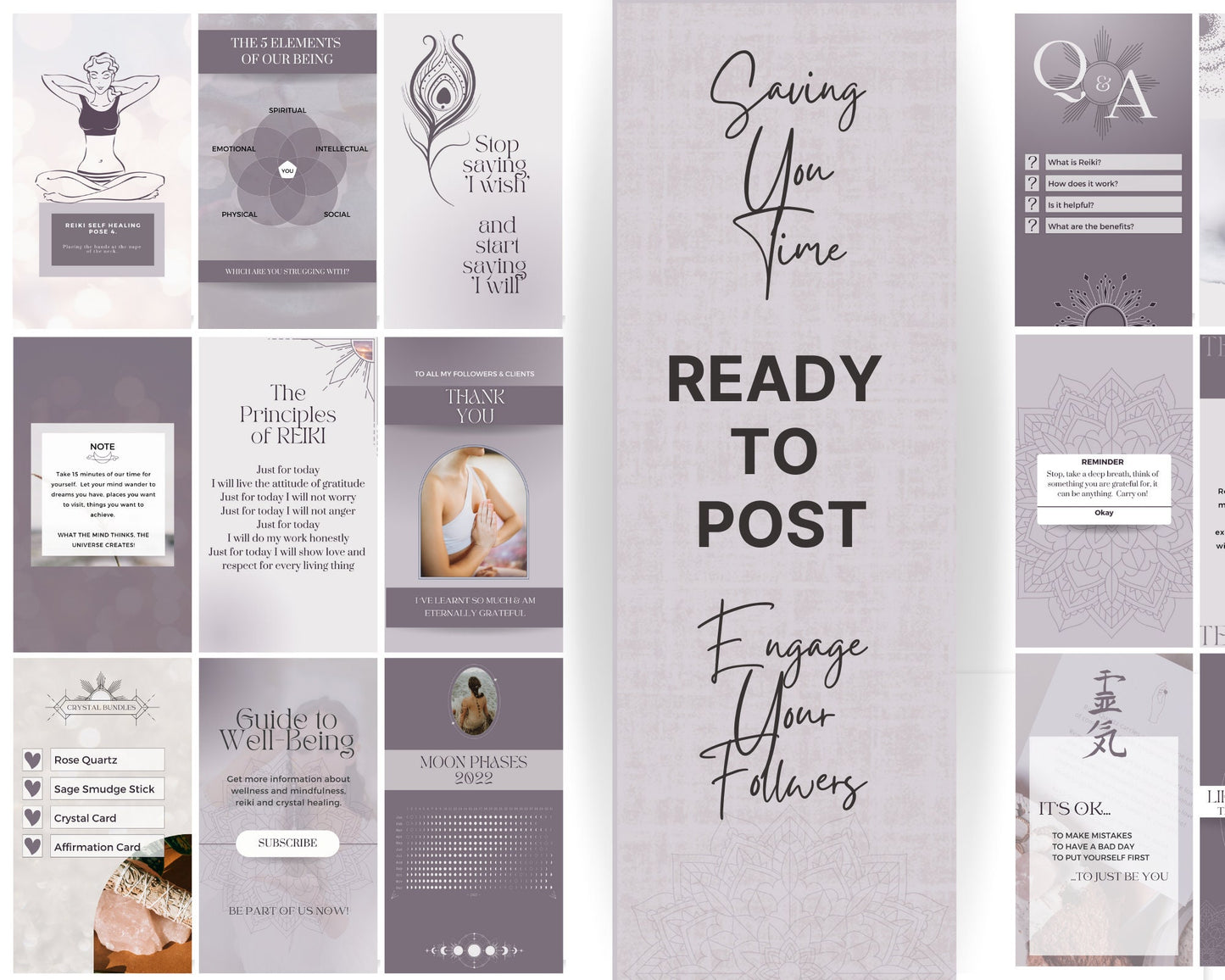 80 Reiki Social Media Story Posts, Spiritual Instagram Story, Instagram Story Template for Reiki Business, Spiritual Coach, Reiki Marketing