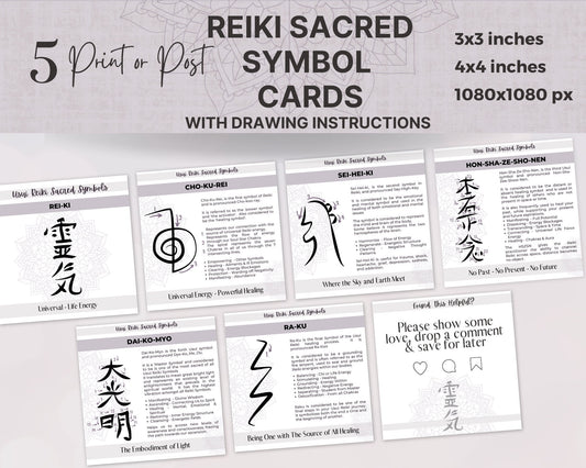 5 Reiki Symbols Cards, Usui Reiki Symbols, Editable Reiki Symbol Cards, Reiki Healing Cards, Cho Ku Rei, Sei Hei Ki, Hon Sha Ze Sho Nen