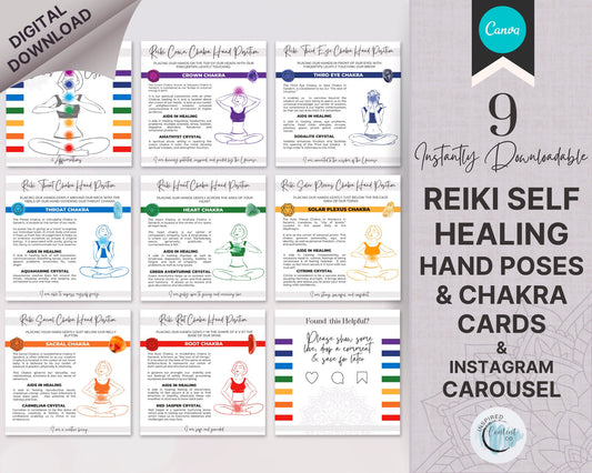 Self Healing Reiki Hand Position Reference Cards, Reiki Crystal Chakra Healing Cards for Reiki Masters and Reiki Practitioners