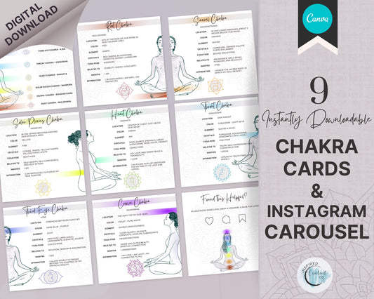 Chakra Meaning Cards, Printable Chakra Cards, Chakra Carousel Post, Chakra Cards, Chakra Information Cards, Chakra Card Template, Reiki