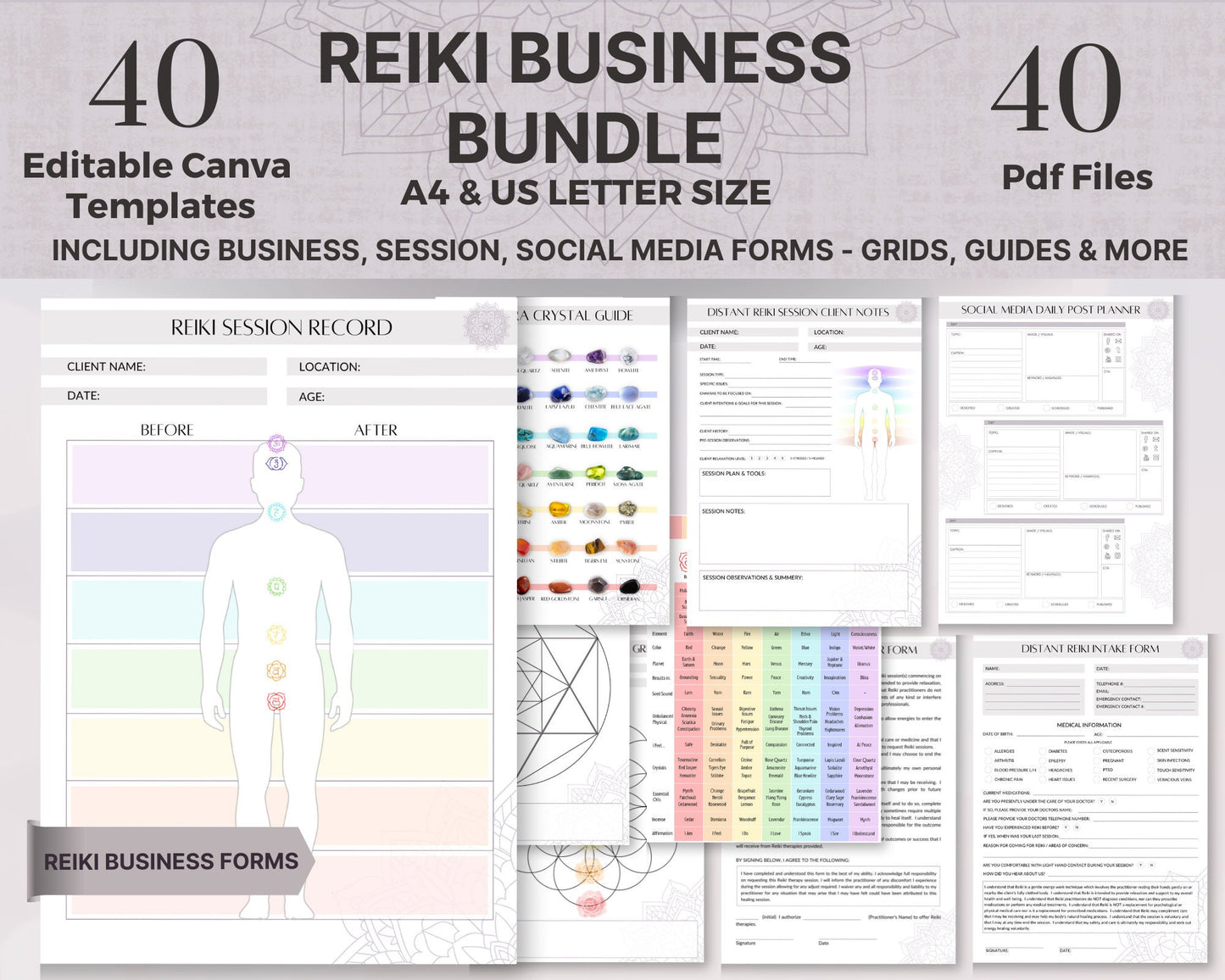 Reiki Business Form Bundle, Reiki Session, Reiki Certificates, Distance Reiki Forms, Reiki Intake Form, Waiver Reiki Session, Chakra Guide