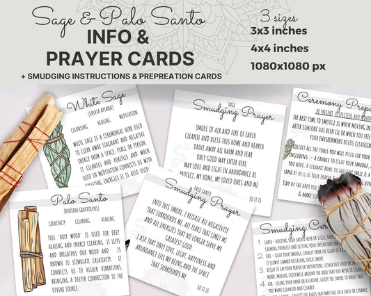 Smudging Cards,  Smudging Prayer Cards & Smudging Instructions Sage and Palo Santo, Printable Cards and Smudging Guide, Energy Cleansing Kit