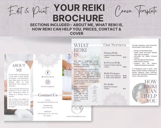 Reiki Brochure, Reiki Marketing Canva Brochure for your Energy Healing & Reiki Business, Reiki Healing Info Brochure, Reiki Session Brochure