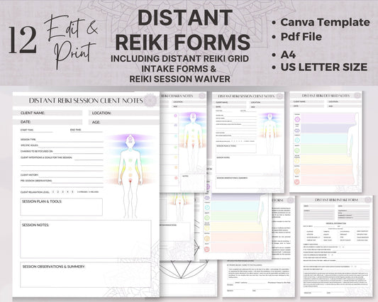 Distant Reiki Forms, Reiki Session forms for Distance Healing, Distant Healing Chakra Printables & Reiki Crystals Grid, Distance Healing