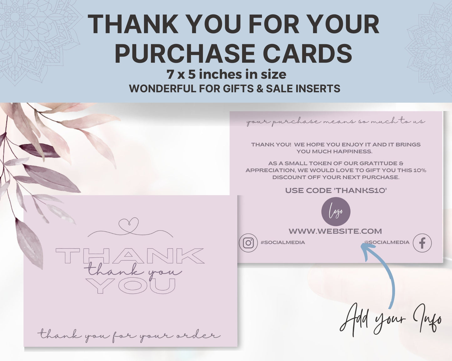 Thank you Thank you Card, Thank you business insert cards, Appreciation card packaging inserts, printable thank you note, Thanks for orders
