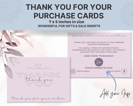 Thank you Thank you Card, Thank you business insert cards, Appreciation card packaging inserts, printable thank you note, Thanks for orders