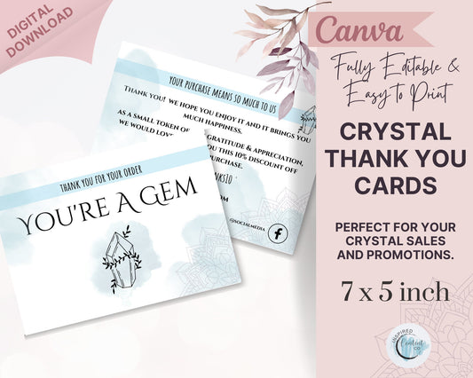 Crystal Thank You Card, You're a Gem, Thank you insert for your Crystal business, printable thank you for your order, crystal thank you note
