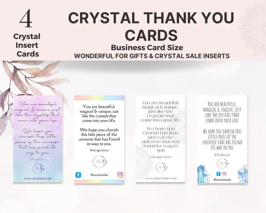 Crystal Insert Cards & Crystal Cleansing Cards Set, Crystals gift insert card, crystal information and crystal thank you insert