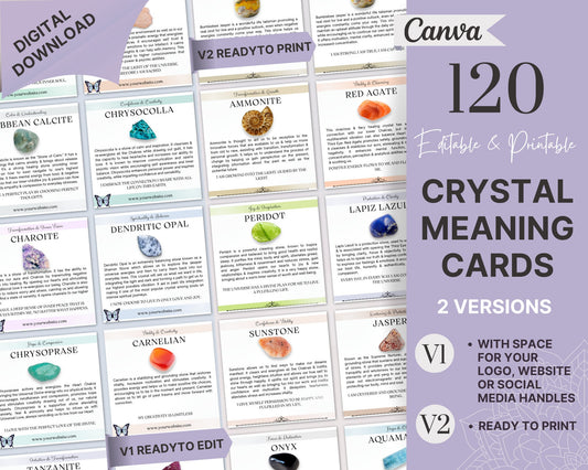 120 Crystal Meaning Card Set, Healing Crystal Info Cards, Gemstone Cards, Digital Crystal Cards, Healing Crystals Inspirational Cards