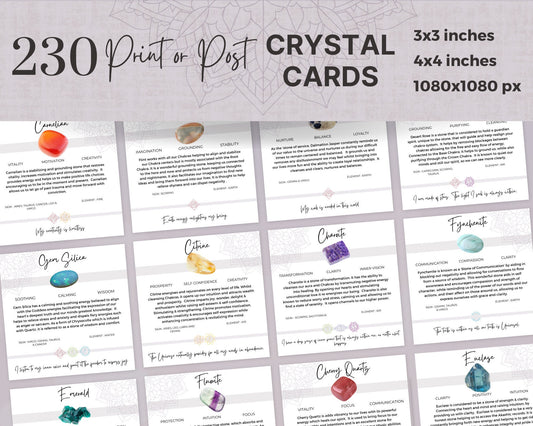 230 Printable Crystal Meaning Cards, Editable Gemstone Cards, Instant Download Crystal Cards, Crystal Information Cards PDF, Chakra Cards