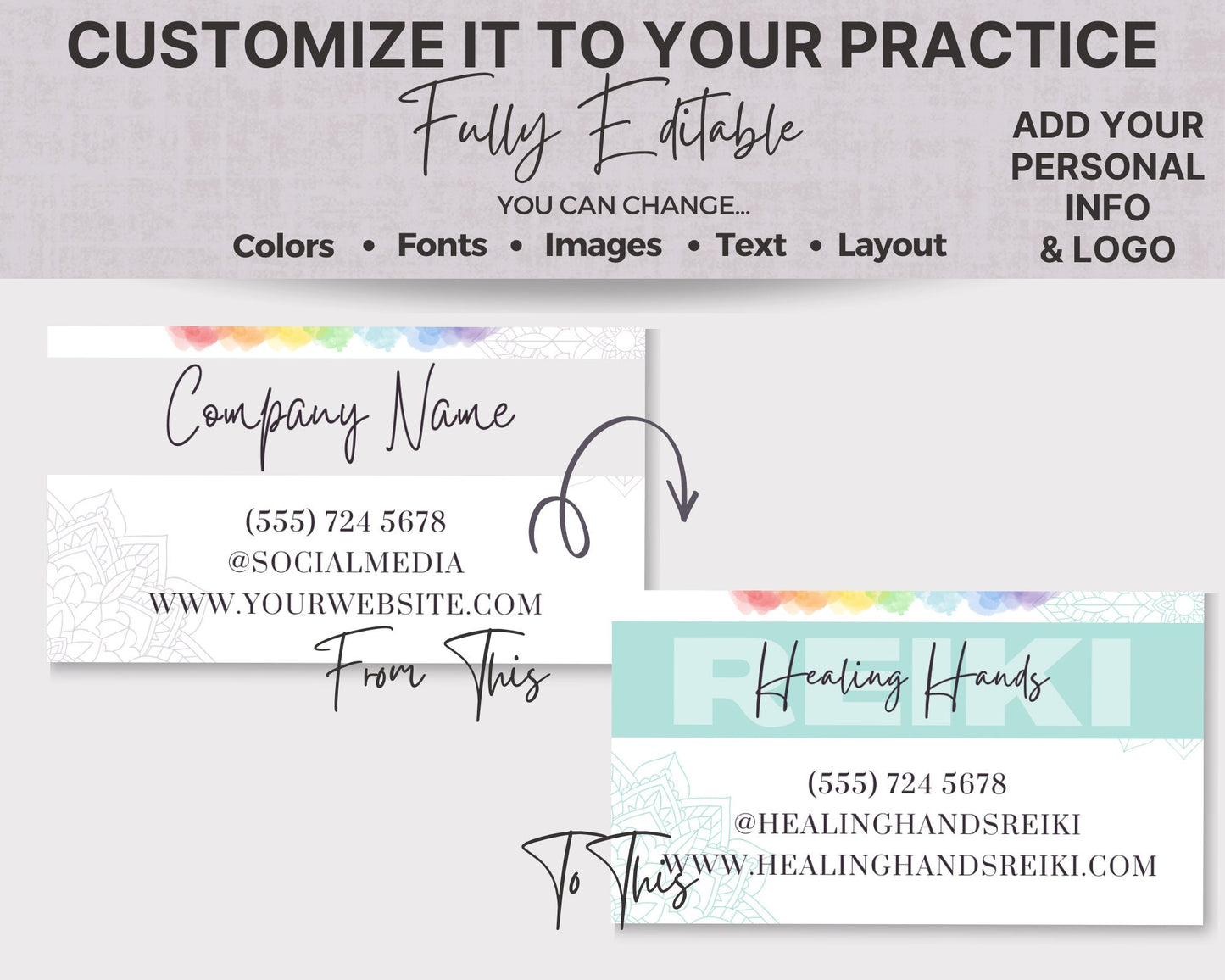 Editable Small Business Card & Appointment Card Template, Printable Customer Reminder Cards, Reiki Session Reminder Cards, Reiki Business