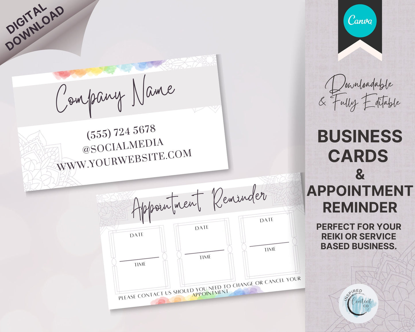 Editable Small Business Card & Appointment Card Template, Printable Customer Reminder Cards, Reiki Session Reminder Cards, Reiki Business