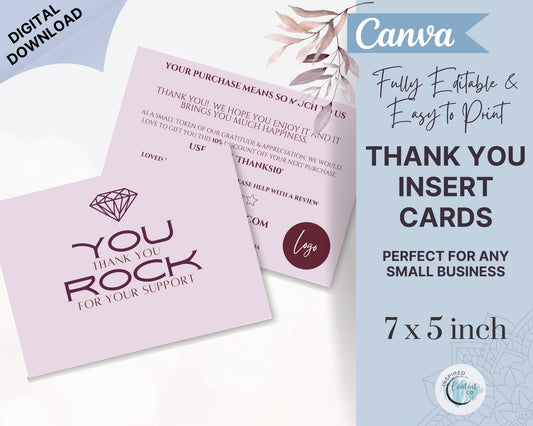 Crystal Thank You Card, You Rock Card, Thank you insert for yr Crystal business, printable thank you for your order, crystal thank you note