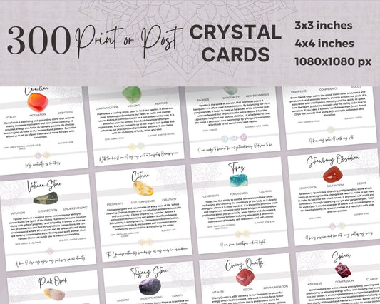 300 Crystal Cards, Healing Crystal Descriptions & Affrimation Cards, Digital Gemstone Meaning Cards, Print Metaphysical Crystal Info Cards