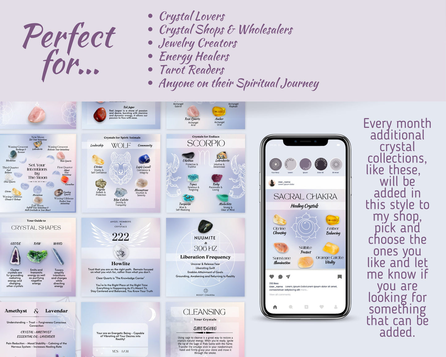 Crystal Social Media Posts, Energy Healing Spiritual Instagram, Chakra Crystals Template, Crystal shop astrology crystal & witchy instagram