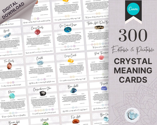 300 Crystal Cards, Healing Crystal Descriptions & Affrimation Cards, Digital Gemstone Meaning Cards, Print Metaphysical Crystal Info Cards