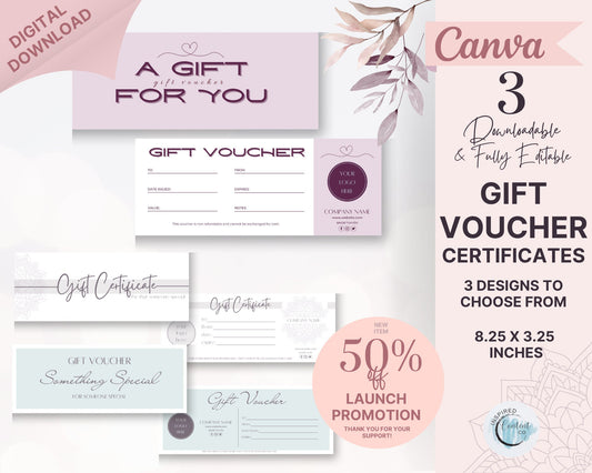 Gift Card Template, Small Business Gift Certificate Canva Certificate Template, Personalized Gift Voucher, Digital Gift Card Template