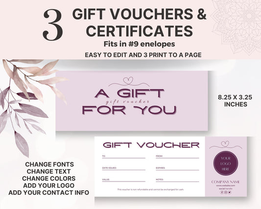 Gift Card Template, Small Business Gift Certificate Canva Certificate Template, Personalized Gift Voucher, Digital Gift Card Template