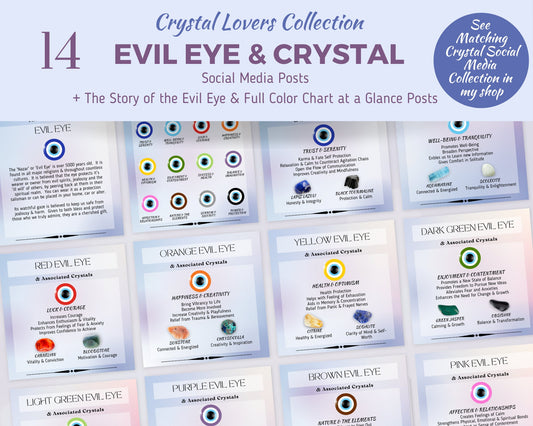 Evil Eye and Crystals Posts, Nazar Evil Eye Meaning with Healing Crystals Social Media, Evil Eye Poster, Spiritual Instagram Posts in Canva
