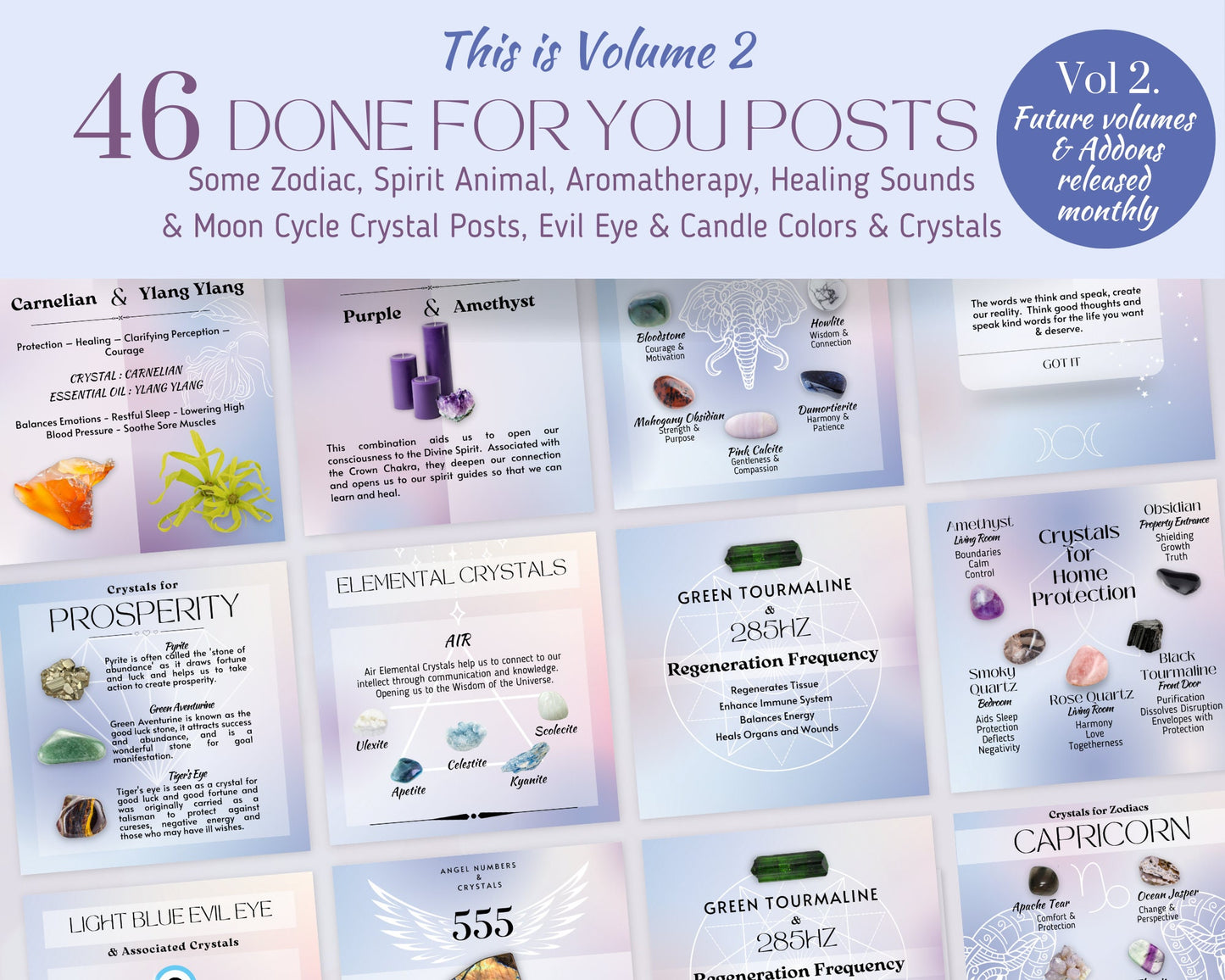 Vol 2 - Crystal Social Media Posts, Energy Healing Spiritual Instagram, Chakra Crystals Template, Crystal shop astrology crystal & witchy IG