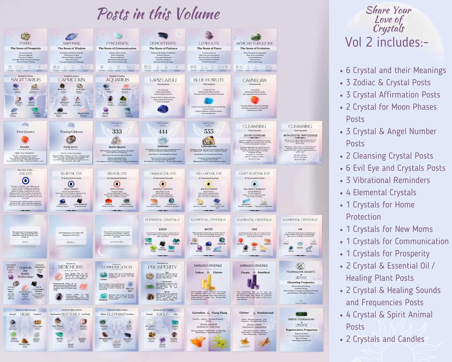 Vol 2 - Crystal Social Media Posts, Energy Healing Spiritual Instagram, Chakra Crystals Template, Crystal shop astrology crystal & witchy IG