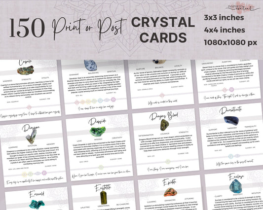 150 Printable Crystal Meaning Cards | Instant Download Crystal Cards, Editable Gemstone Cards, Crystal Reference Card Deck, Crystal Meanings