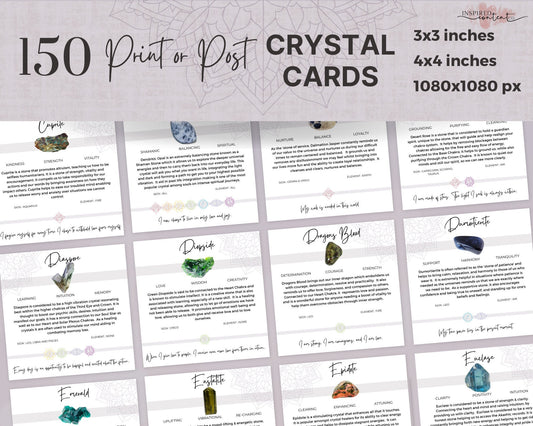 150 Printable Crystal Meaning Cards | Instant Download Crystal Cards, Editable Gemstone Cards, Crystal Reference Card Deck, Crystal Meanings